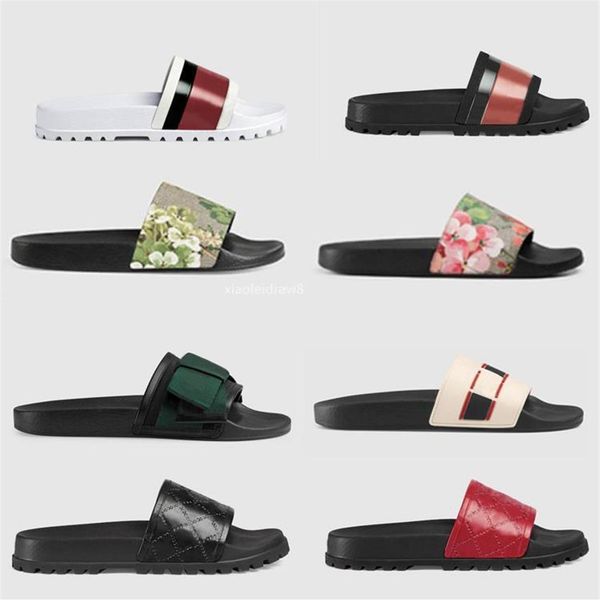 

slippers designer rubber slide sandals floral brocade mengear bottoms flip flops women beach causal with box us5-us122949, Black