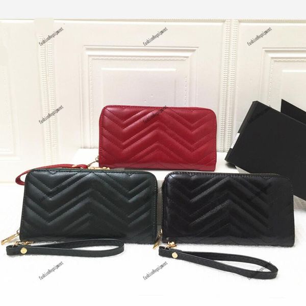 

latest long wallet for women men designer heart purse zipper bag ladies card holder pocket coin hold with box, Red;black