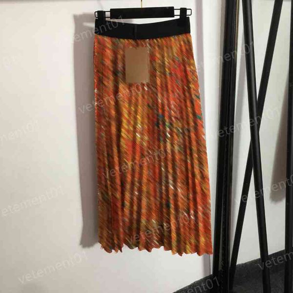 

fashion womens skirt dresses orange full body letter logo print high waist pleated brand skirt luxury designer women clothing, Black