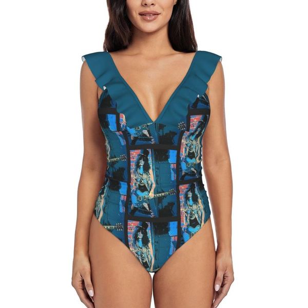 Damen-Bademode, Slash Art Monokini, Rüschen-Einteiler-Badeanzug, weiblich, sexy Frauen-Druck-Badeanzug, Musikgitarre, SweetWomen's Women'sWomen's