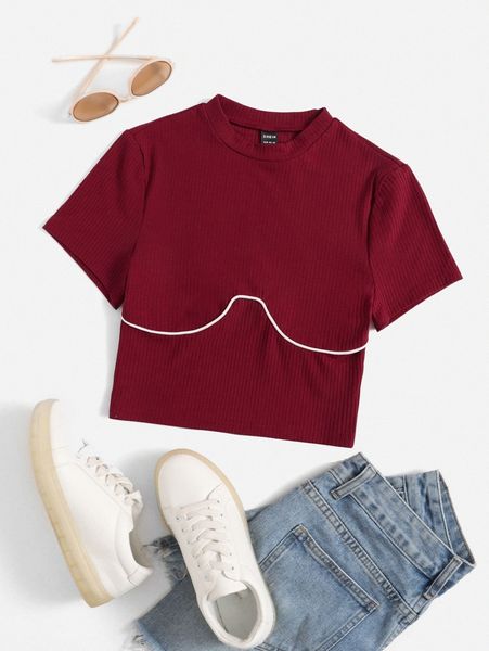 

contrast piping rib-knit h1vk#, White