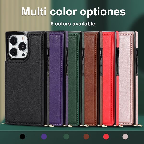 

shockproof phone cases for iphone 13 12 11 pro max x xs xr 7 8 plus, dual buckle pure colour pu leather kickstand protective cover case with