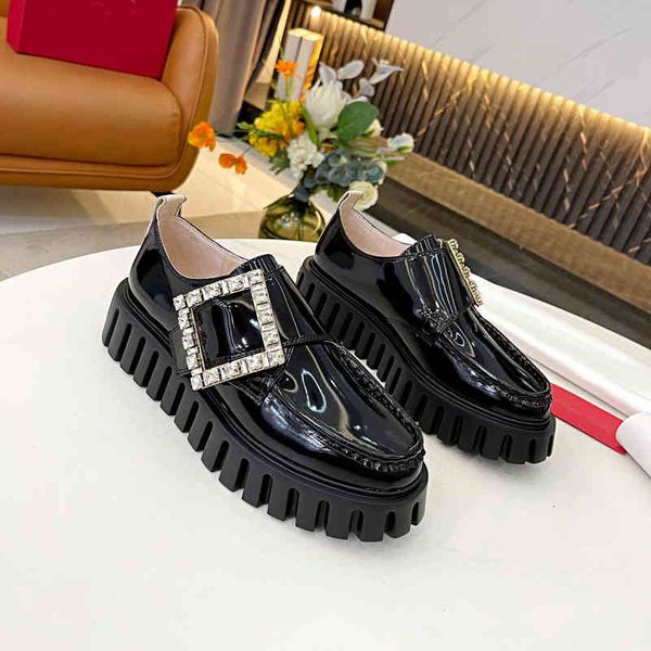 

dress shoes lefu shoes women's spring cowhide square buckle thick bottom muffin, one foot pedal set single nu96, Black