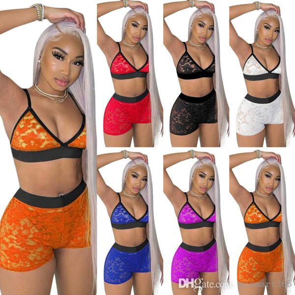 Été Designer Femmes Survêtements Slim Shorts Deux Pièces Ensemble Short Et Haut Tenues En Dentelle Jogger Costumes Bretelles Hauts Costume