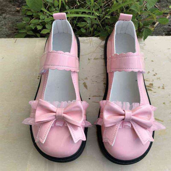 Vestido Sapatos 2022 Mulheres da primavera Lolita kawaii barato estilo japonês renda de retalhos loop mary janes janes meninas calçadas sólidas 220516