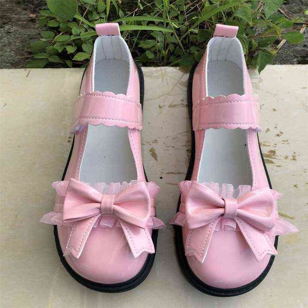 Scarpe eleganti 2022 Primavera Donna Lolita Kawaii economici stile giapponese pizzo patchwork fiocco gancio anello Mary Janes ragazze studenti calzature solide 220516