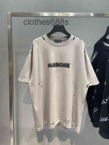 

men sweaters fashion couples summer t shirt balencaigas high version b house fuzzy letter printing short sleeve paris mosaic hole t-shirt me, White;black