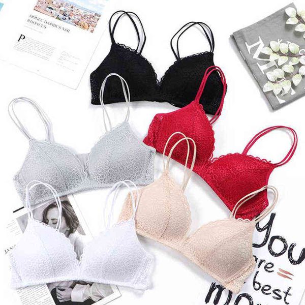 

women seamless bras lace wireless bralette solid color female underwear girl push up lingerie brasserie a b cup tube l220726, Red;black