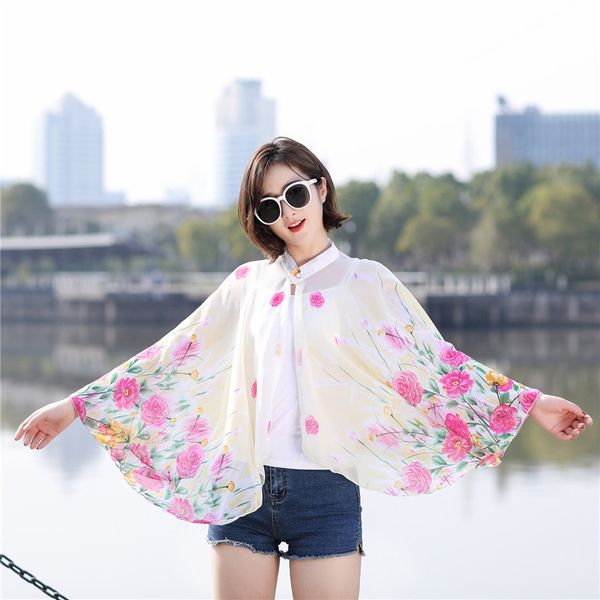 2022 neue Dünne Druck Sonnencreme Schal Schal Mädchen Frauen Sommer UV Schutz Reiten Sonnencreme Mantel Dame Poncho Capes