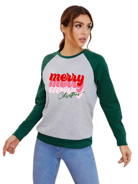 

christmas print raglan sleeve sweatshirt o1fj#, Black