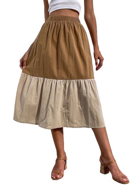 

two tone ruffle hem skirt v1us#, Black