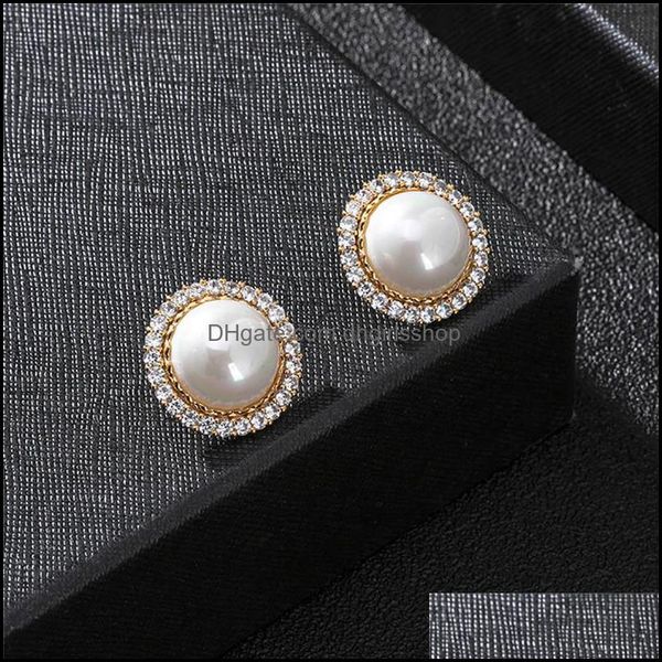 

stud exquisite 18k real gold plated round baroque pearl earrings for women micro inlaid cubic zircon earring wedding dhgirlsshop dh2em, Golden;silver