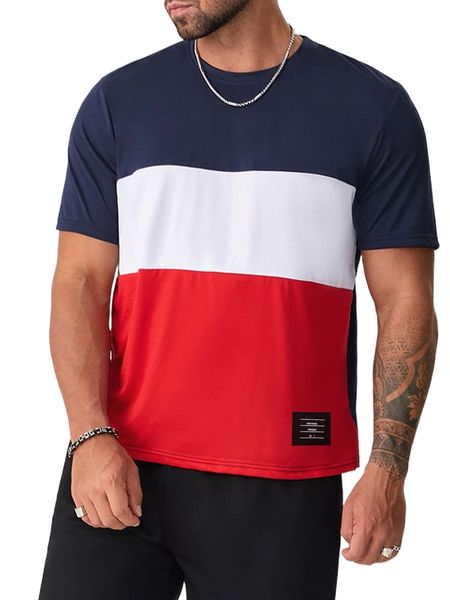 

extended sizes men patch detail colorblock tee z4a7#, White;black