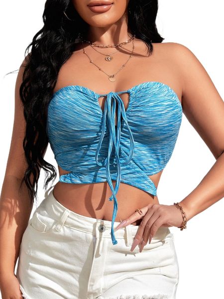 

sxy solid drawstring ruched tube s34p#, White
