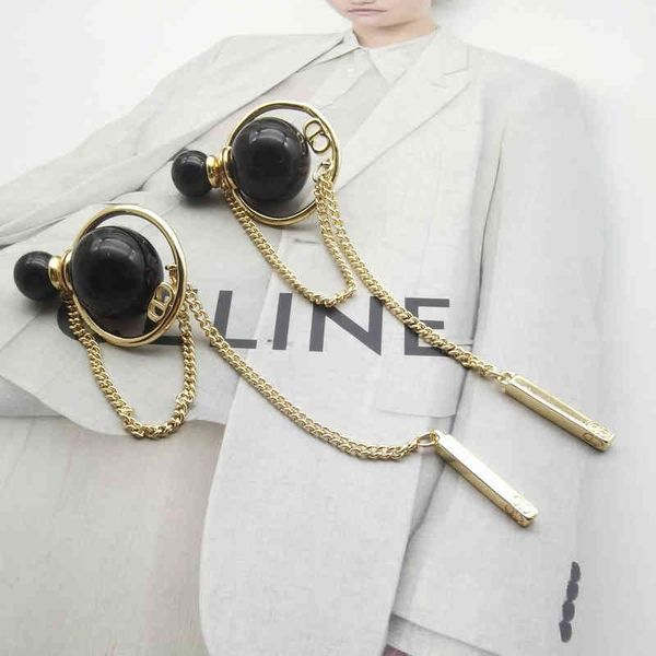 

2022 factory wholesale new dijia light luxury long tassel high sense black pearl front and back simple personality earrings women's ver, Golden