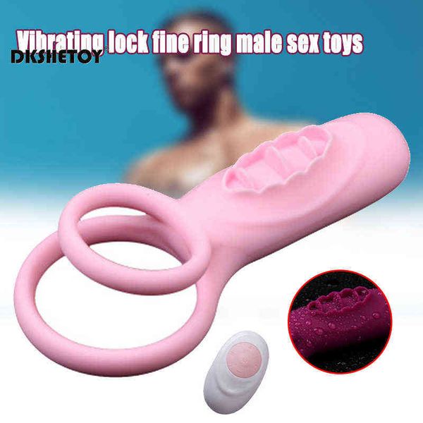 Erotica Toys adultos Male Vibrating Lock Ring Penis Treinamento com 10 frequência Ejaculação Ejaculação Double Ring Disposition Device Sex Products 220507
