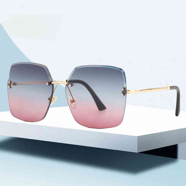 

sunglasses 2022 fashion box trimming sunglasses metal frameless glasses frame uv resistant for women, White;black