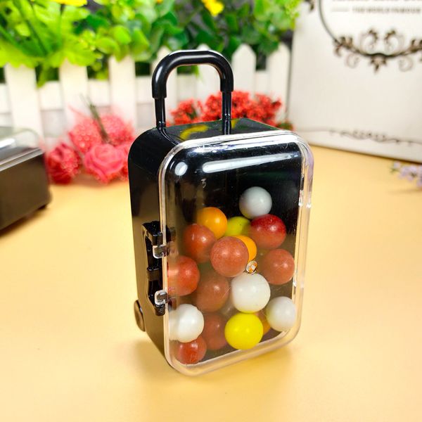 Şeffaf seyahat bagaj tasarımı plastik şeker kutusu mini bavul kutusu düğün bebek duş çikolata kutuları Noel hediyeleri dh9499
