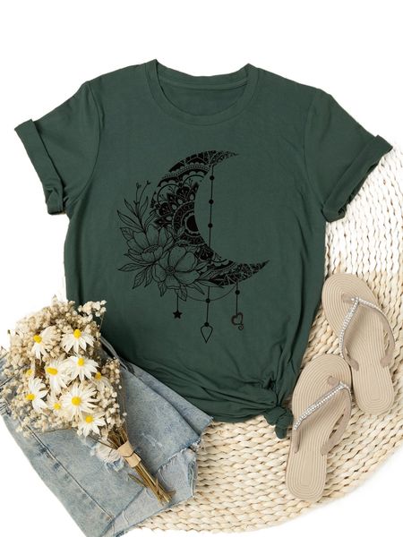 

plus moon & floral print tee 17pw#, Black