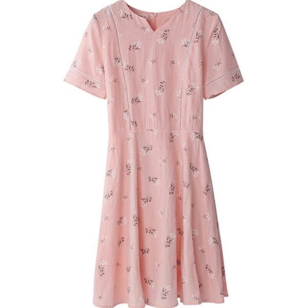 

new korean version of short sleeved cotton dress with high waist and medium length printing 210320, Black;gray