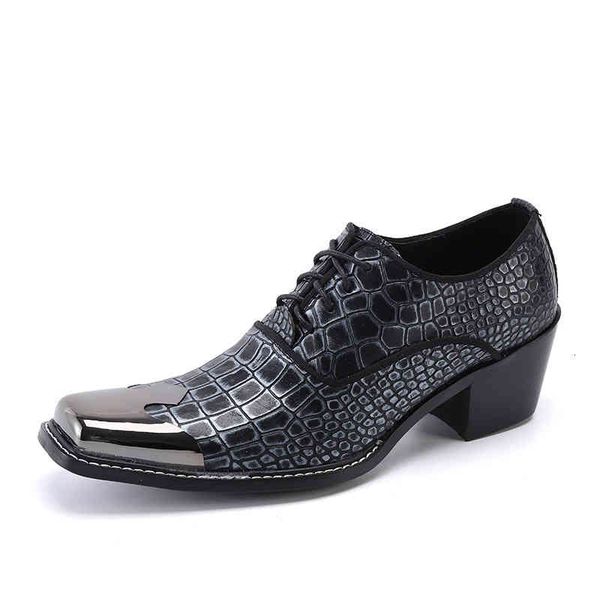 

dress shoes leather shoes men's fashion in sprg and autumn thick bottom bright face square head high height brita hairdresser, Black