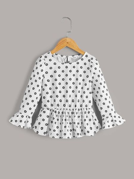 

toddler girls floral print ruffle hem blouse she, White;black