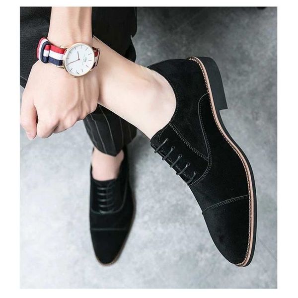 

oxford shoes men faux suede solid color fashion business casual party daily classic three-stage lace-up dress shoes cp103, Black