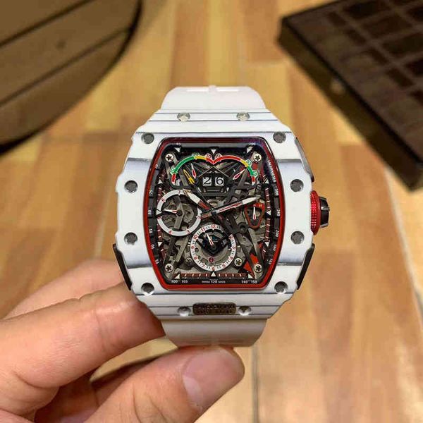 

uxury watch date luxury mens mechanics watch richa business leisure rm50-03 automatic machinery white carbon fiber tape milles, Slivery;brown