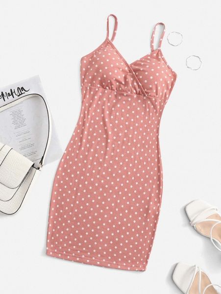 

polka dot surplice neck cami mini dress c0av#, Black;gray