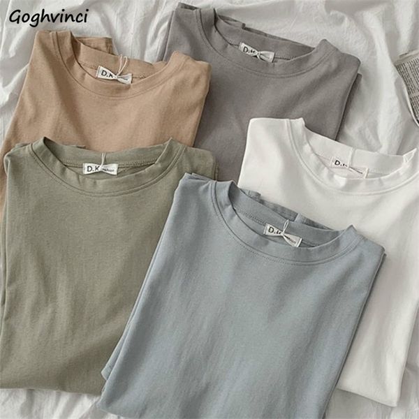

t-shirt 5 colors solid short sleeve korean style simple loose all-match students soft casual trendy chic basic 220408, White