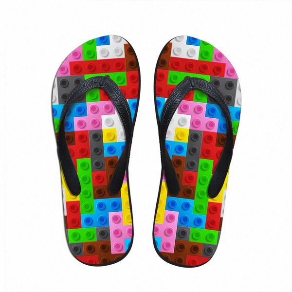 Angepasst Frauen Wohnungen Haus Hausschuhe Slipper 3D Tetris Druck Sommer Mode Strand Sandalen Für Frau Damen Flip Flops Gummi Flipflops 09nK #