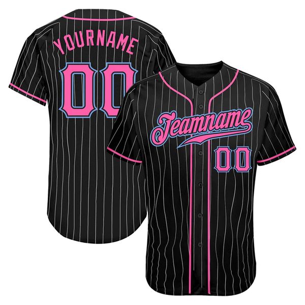 Custom preto branco risca rosa azul 98908 Jersey de beisebol autêntica