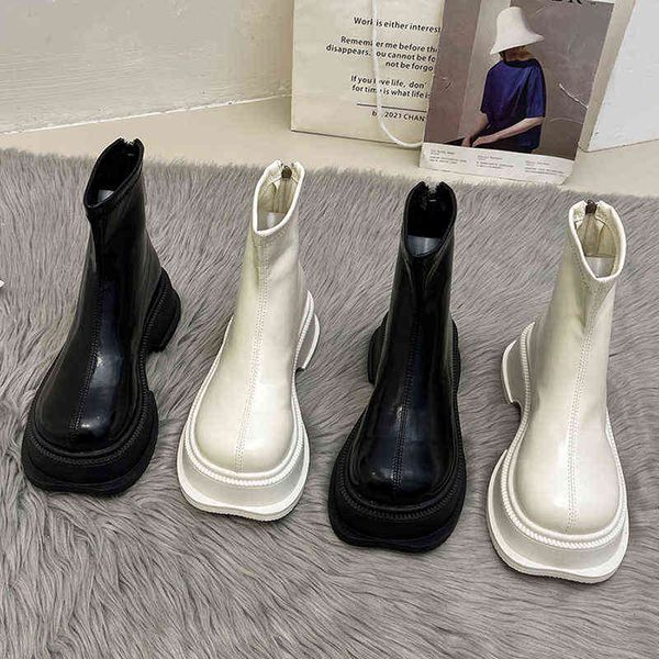 

boots new platform women ankle soft leather autumn winter ladies th 220815, Black