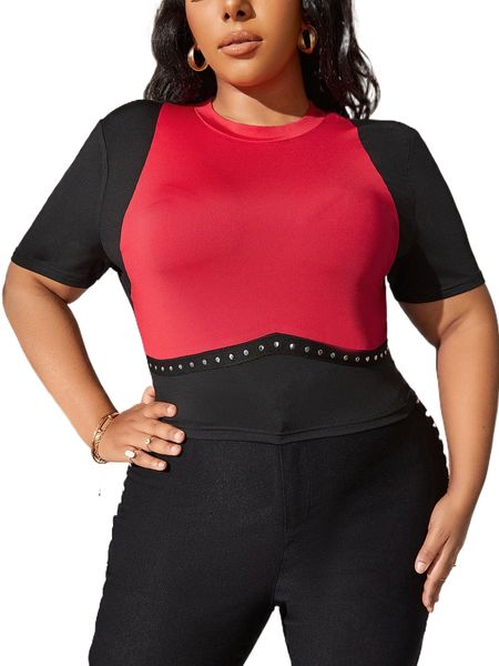 

sxy plus colorblock crop tee q9mz#, Black