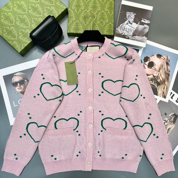 Pink Heart Women Cardigan Fashion Pocket Designer Personality Personality мягкое касание кардиган