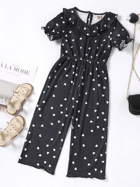 

toddler girls heart print ruffle trim jumpsuit she, Blue