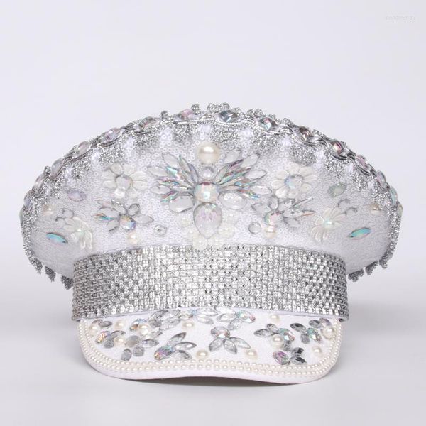 Boinas de luxo Rhinestone Mulheres Capitão Capitão Capinho Militar Sargento Bridal Hen do Festival Parte Hatberets Davi22