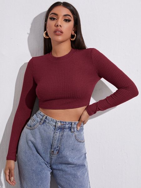 

crop rib-knit slim tee 99uk#, White