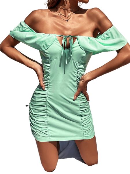 

ruched tie front dress f8vd#, Black;gray