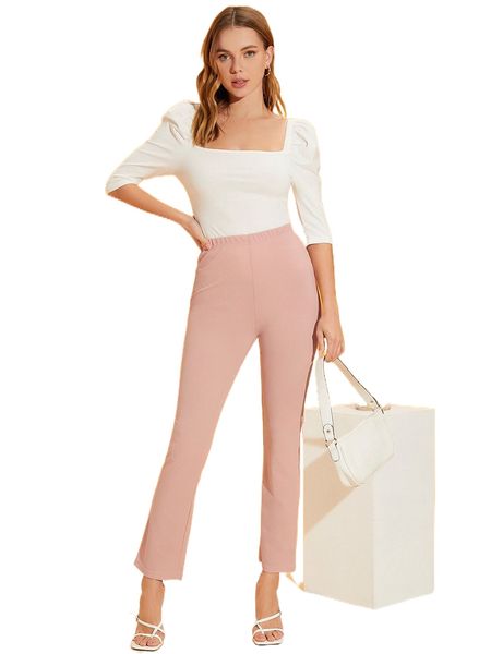 

solid high waisted straight-leg pants f0sq#, Black;white