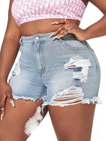 

sxy plus ripped solid denim shorts 394l#, White;black
