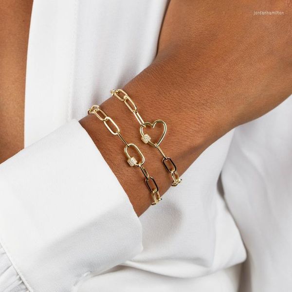 Cadeia de link Cadeia de papel dourado clipe de coração retângulo de alternância de alojamento simples feminina europeia garota braceletlink