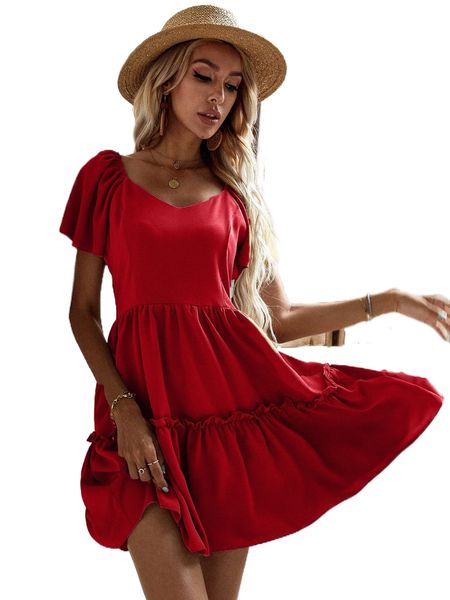 

sweetheart neck ruffle hem dress z0kd#, Black;gray