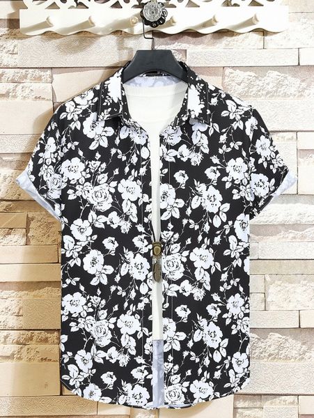 

men random allover floral print shirt without tee p1o8#, White;black