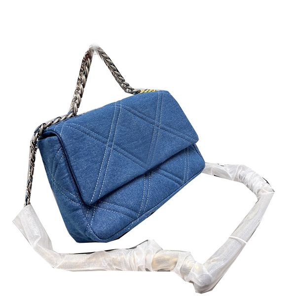 

26cm 19 denim bicolore quilted classic flap bags gold/silver hardware chain strap crossbody shoulder large capacity chain totes turn lock de