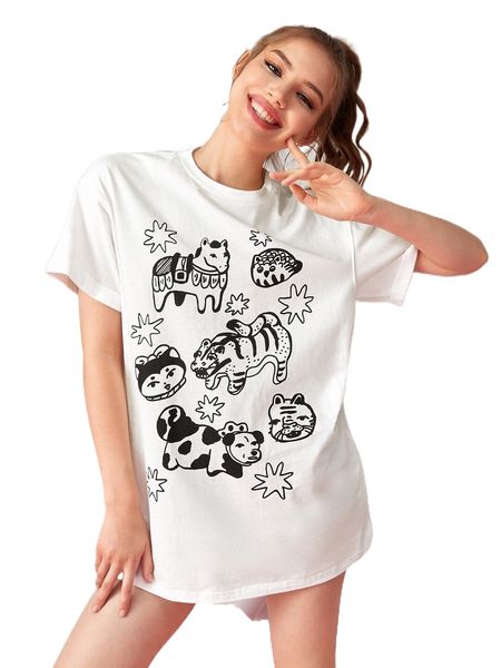 

x phoebe mcmullan cartoon graphic longline tee z7jf#, White