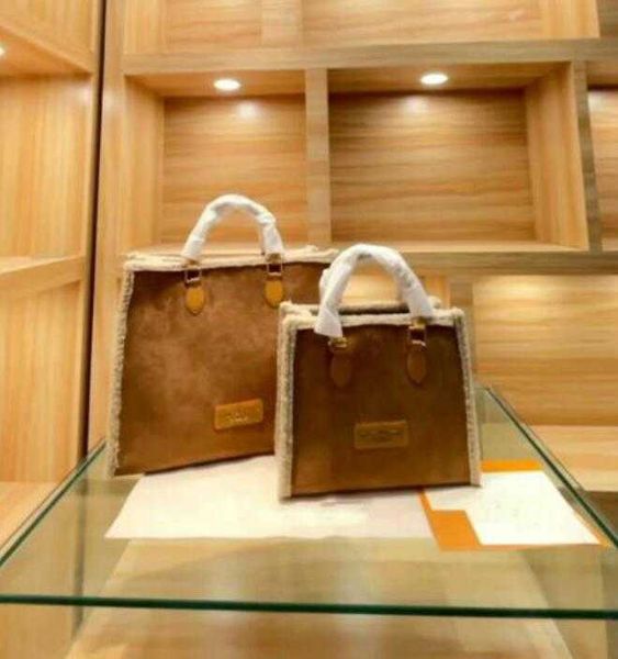 

women lambs wool handbag fashio 41cm crossbody shoulder large capacity wool tote bag genuine leather classic letter onthego fur tote handbag