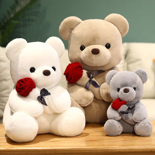 Gefülltes 23/35/45 cm süßes Rosen-Teddybär-Plüschtier, einfaches Rosenbär-Puppenspielzeug für Freundin, Geschenke zum Valentinstag