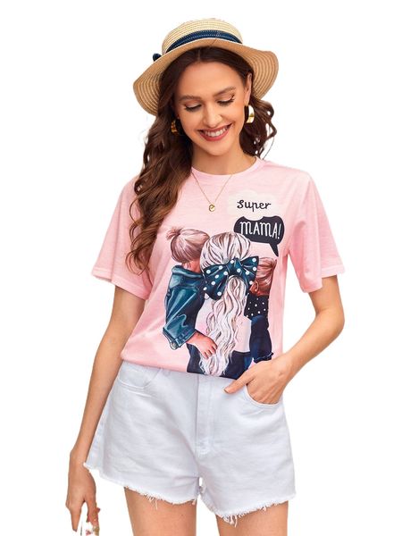 

1pc figure & letter graphic tee 27xf#, White