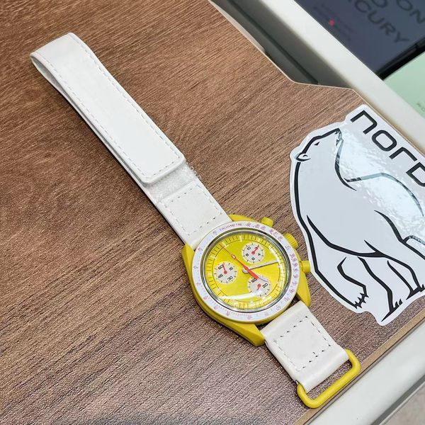 

bioceramic moonswatch swiss quqrtz chronograph mens watch so33g100 mission to earth 42mm real green ceramic blue dial nylon strap with box s, Slivery;brown